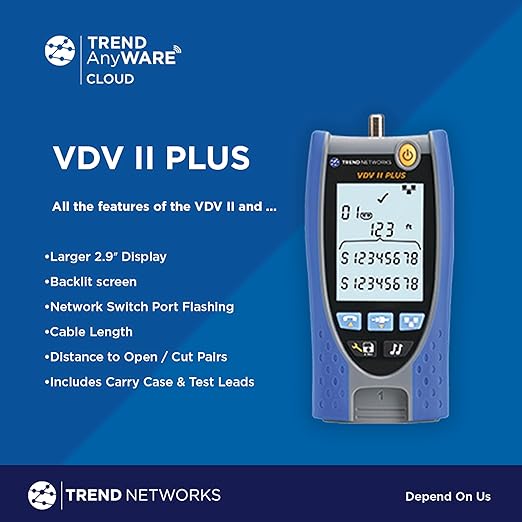TREND Networks | R158008 | VDV II Plus | Cloud Connected | Voice, Data and Video Cable Verifier | Copper Cable Tester | Advanced Wiremap & Troubleshooting Tool