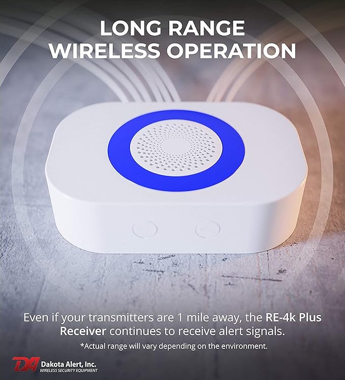 Dakota Alert Driveway Alarm Sensor - DCPA-4k Plus Driveway Alarms Wireless Outside Weatherproof Alert System, 1-Mile-Long Range Sensors, Receiver & Vehicle Detecting Probe Transmitter & 50' Wire