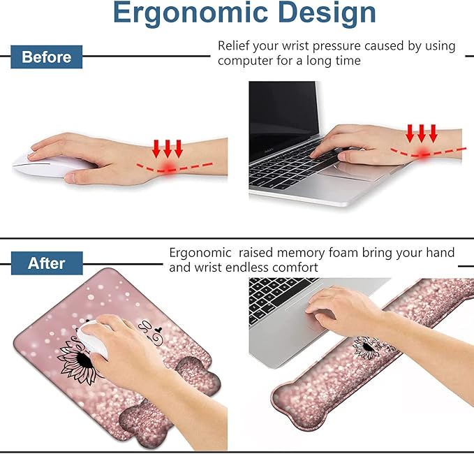 Ergonomic Mouse Pad Wrist Support and Keyboard Wrist Rest Set with Coasters, She Believed She Could So She Did Inspirational Quote with Non-Slip PU Base, Perfect for Home Office Working Studying