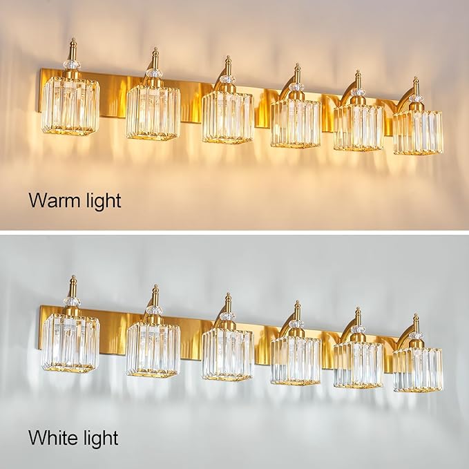 BBLLWJ Crystal Vanity Lights - Gold 6 Light Modern Bathroom Vanity Light Fixtures Over Mirror