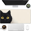 Eflxamz Desk Pad,Black Cat Desk Mat,Cute Cat Large Gaming Mouse Pad for Desk,Extended Big Computer Keyboard Mouse Pad with Non-Slip Base and Stitched Edge,35.4"x15.7"