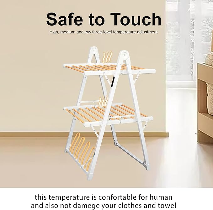 SHARNDY Electric Heated Clothes Drying Rack,Foldable Heated Garment Dryer with Timer Shut-Off Laundry Rack for Clothes Shoes Socks,Aluminum Alloy,White,Plug & Play,(39.37x25.98x23.82in)
