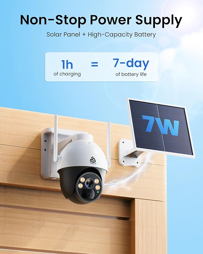 AKINGUAR No WiFi Security Camera with 4G LTE SIM Card, Wireless Outdoor Cellular Security Camera, 2K Color Night Vision, Solar Powered, 360° Live View, PIR Motion Sensor, Pecfect for Farm & RV