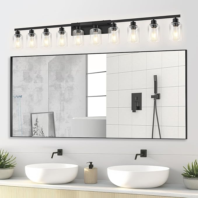 DIKAIDA 10 Light Bathroom Vanity Lights Over Mirror, 65.4inch Black Vanity Lights Fixtures Matte Black Modern Vanity Lights Black Bathroom Wall Lighting for Mirror Bedroom,Living Room