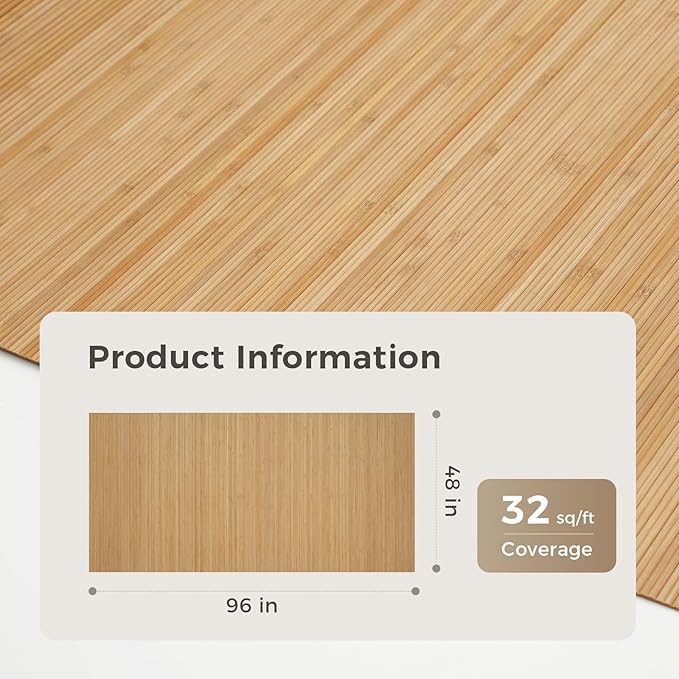 OUZUGIE 1 Pack 96x48 Inch Natural Bamboo Wall Panel – Twinned Carbides Pole Wrap Paneling for Walls, Ceilings, Cabinets, Furniture – Ideal for Bedroom, Living Room & Office DIY Decor