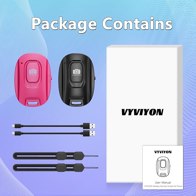 Bluetooth Camera Remote Shutter for iPhone and Android Smartphones, Rechargeable Wireless Phone Remote Control,Selfie Button for Photos and Videos, Charging Cable Included (2 Pack) Black&Pink