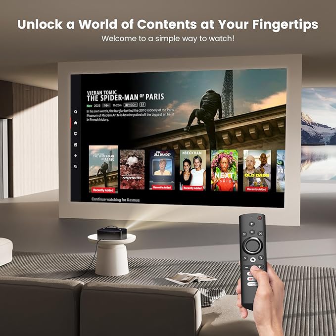 [1200 ANSI/Auto Focus/Built-in APPs] Outdoor-Projector-4K with Wifi6 and Bluetooth, Smart TV OS & DoIby, Portable Projector with Netflix/YouTube/PrimeVideo, ONOAYO 1080P Proyector with 300 ''Display