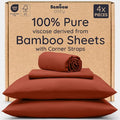 Bambaw 100% Viscose Derived from Bamboo Sheets King Size Set – 4pcs Super Soft & Cooling Sheets, Luxury Sheet Set King Deep Pocket, Fits Up to 16'' Mattresses with Elastic Corner Straps (Terracotta)