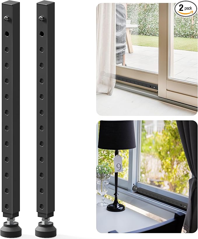 Gadgetzan Adjustable Window Security Bar,17-33 Inch Sliding Door Security Bar Lock with Rubber Base,Window Stopper for Patio Sliding Glass Door/Sliding Window/Anti-Theft/Child Safety (Black - 2 Pack)