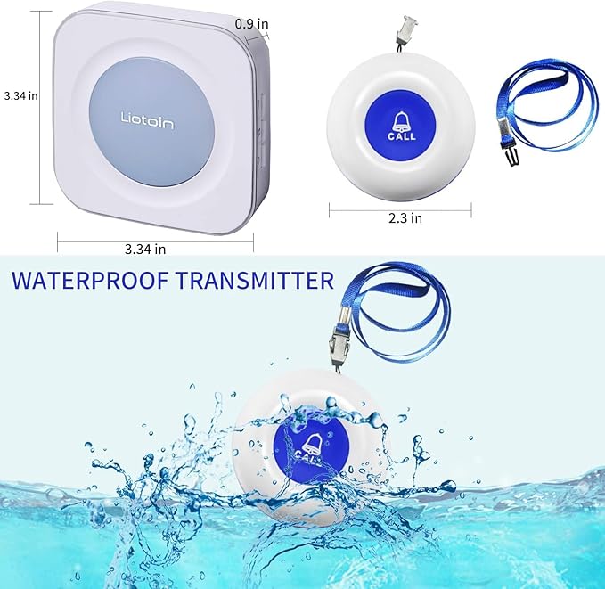 LIOTOIN Caregiver Pager Wireless Call Button Call Bell Alert Button Nurse Alert System for Elderly/Patients/Disabled Call Light System 600+ft Operating Range (with Color Light Flashing Reminder) ﻿