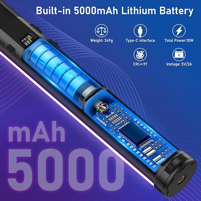 360° Full Color RGB Led Video Light Stick Wand, Unicucp 2600-9600K Photography Lighting 5000mAh Rechargeable, 21 Lights Effects for YouTube Video Recording/Studio Shooting/Live Streaming/Make up