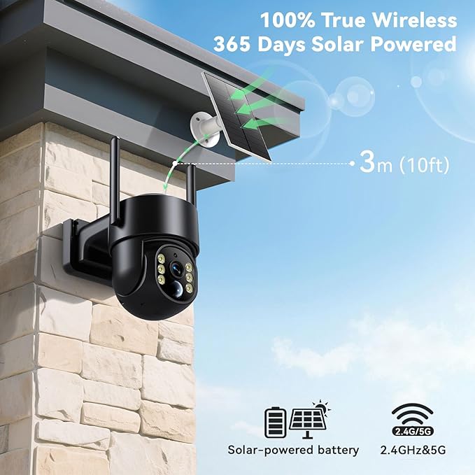 Noaheye Solar Security Cameras Wireless Outdoor, 5G&2.4GHz Cameras for Home Security, 2K Solar Outdoor Camera, Color Night Vision, AI Human Detection, 2-Way Talk, Siren Alarms (2-Pack)