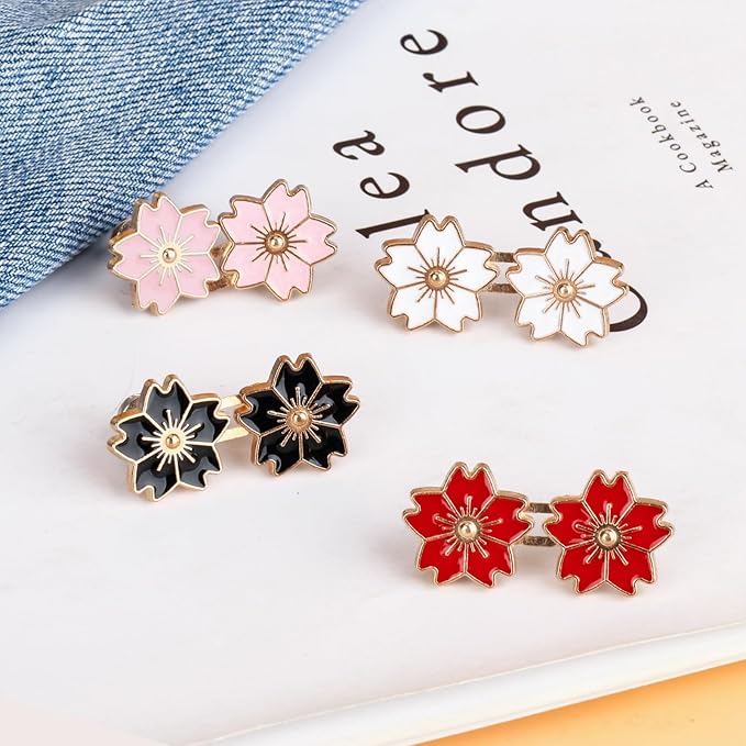 TOOVREN Pant Waist Tightener - Jean Button Tightener, No Sew & No Tools, Adjustable Instant Button Pins 4 Sets, Cherry Blossoms