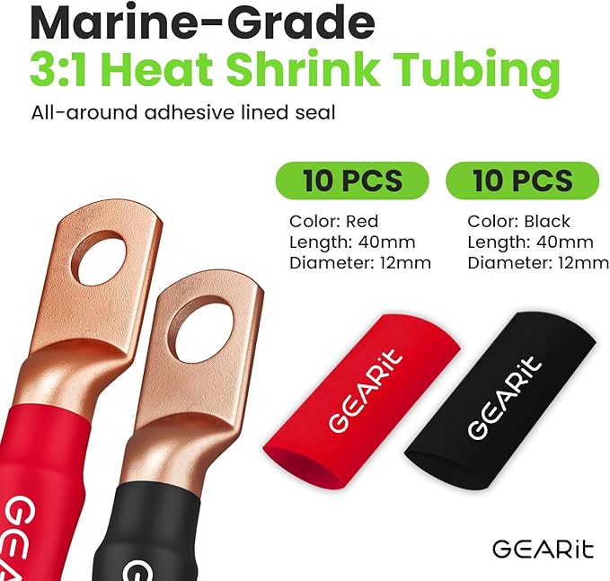 GearIT 4 Gauge Battery Cable - 4 Gauge Wire Kit with 15 Lugs, 20 Heat Shrink Wrap, CCA Wire, Amp Kit, 25 Feet Each (Black/Red)