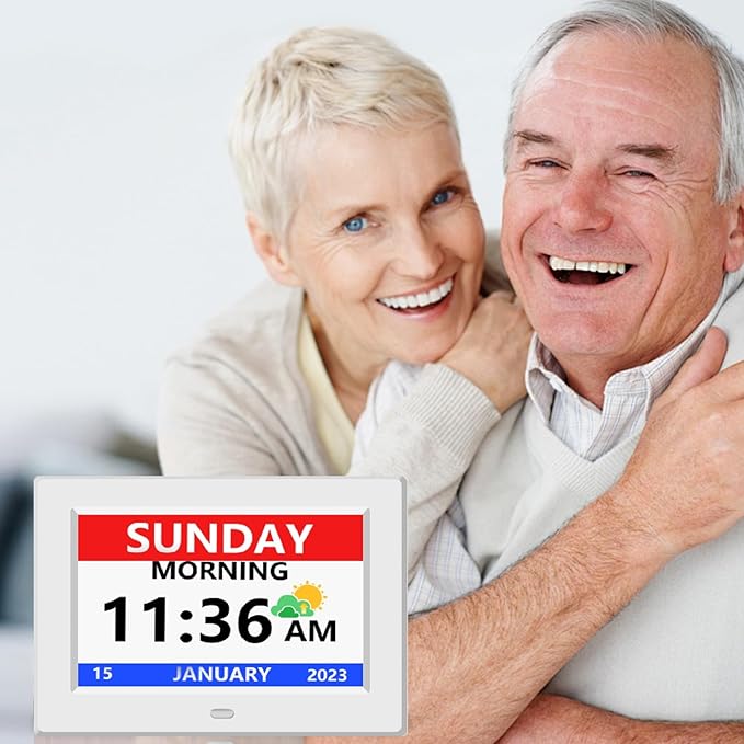 LXBYJKJ 7 Inch Digital Clock with Day and Date for Elderly Alzheimer's Clock Customizable Alarms 3 Display Modes Large Font Alarm Clock for Seniors Auto DST White