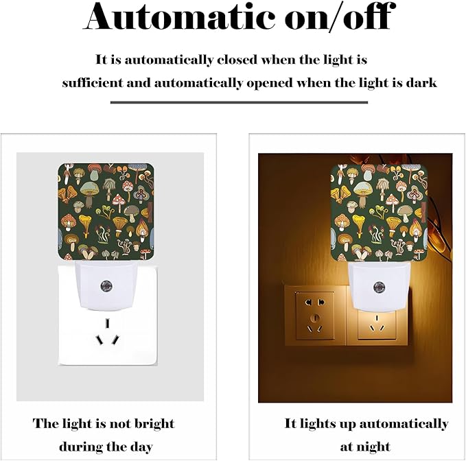 FSHVQKD Various Mushrooms Night Light,Plug Into Wall with Dusk to Dawn Light Sensors, Warm Nightlights for Bedroom, Bathroom, Hallway, Kitchen, Gifts Ideal for Boys Girls Women Men