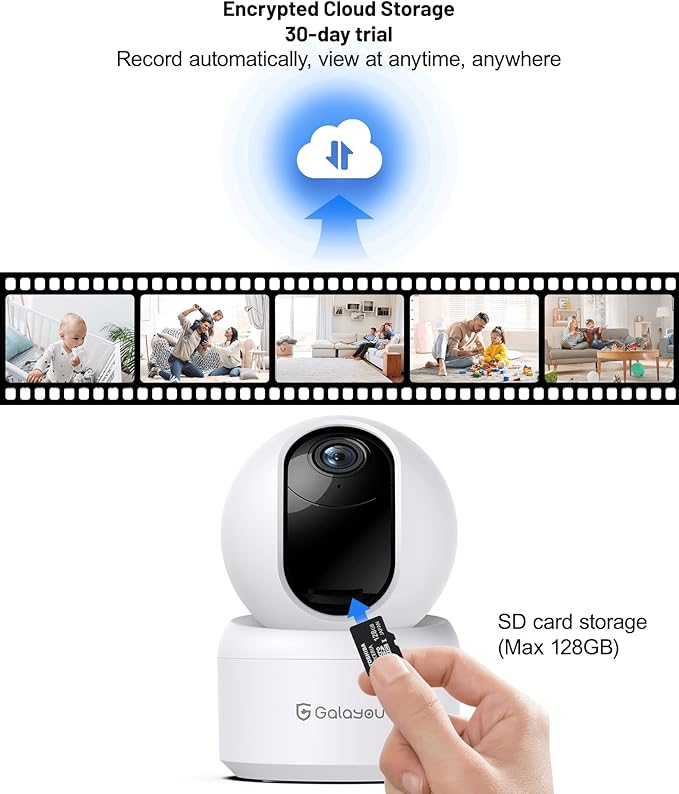 GALAYOU Indoor Security Camera 2K, Pet Camera, 360 Degree 2.4G WiFi Home Security Camera for Baby/Elder/Nanny with Night Vision, Siren, 24/7 SD Card Storage, Works with Alexa and Google Assistant G2