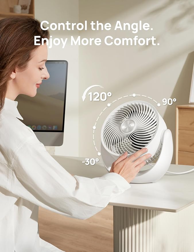 Dreo Fan for Bedroom, Table Air Circulator for Whole Room, 11 Inch, 40ft Strong Airflow, 120° Adjustable Tilt, 28db Low Noise, Quiet, 3 Speeds, 2025 New Desk Fan for Office, Kitchen, Home