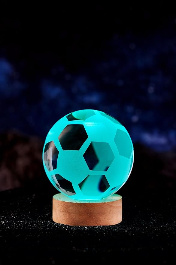 3D Soccer Crystal Ball Lamp,3.15 inch Lifelike Ball Night Light,16 Colors Changing with Dimmable Remote Control,Football Lamp Gift (Soccer)