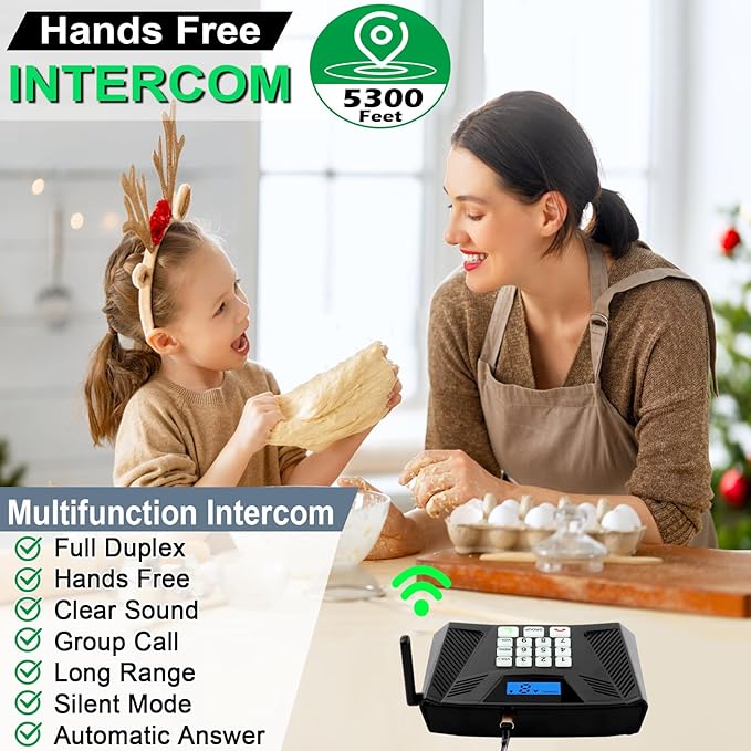 Intercoms Wireless for Home Upgrade, Hands-Free Intercom with Automatic Answer, 5300 Feet Range Full Duplex Home Intercom System for Business Store Office Easy to Use(3Packs, Black)
