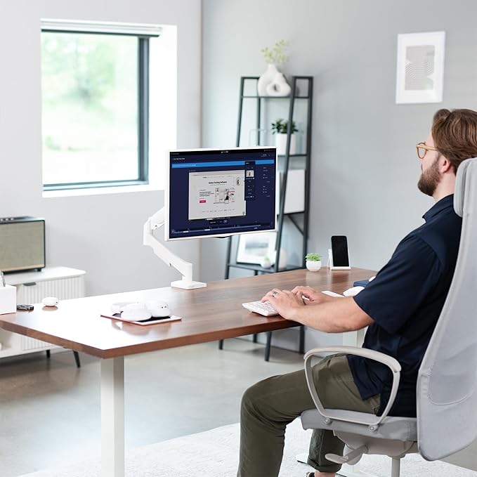 VIVO Single 17 to 32 inch Monitor Height Adjustable Counterbalance Mechanical Arm Desk Stand, Classic, Universal VESA Mount, White, STAND-V001OW