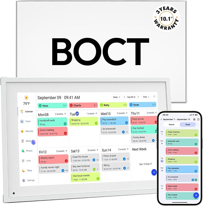 BOCT 10.1'' Digital Calendar Wall - 32GB Memory Touch Screen Chore Chart Smart Calendar,Digital Planner,Auto-Sync,APP Control,Interactive Family Schedules, Gift for Mother