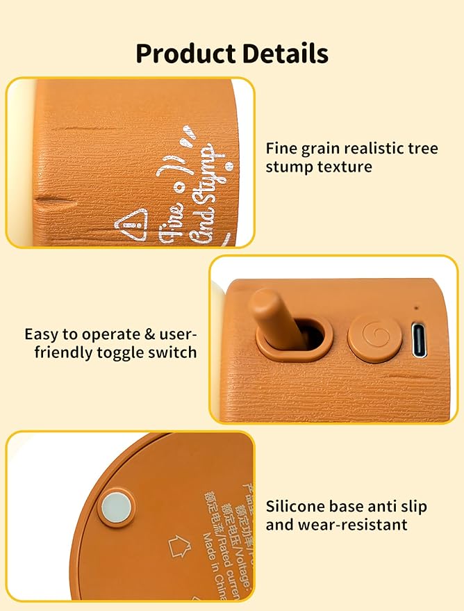 Tarinks Stump Fire Night Light, Flameless Candles Lamp, Torch Stump Light, Rechargeable Silicone Flame lamp, Cute Night Light for Bedroom, Outdoor, Camp, Funny Gifts for Kids Teens Adults