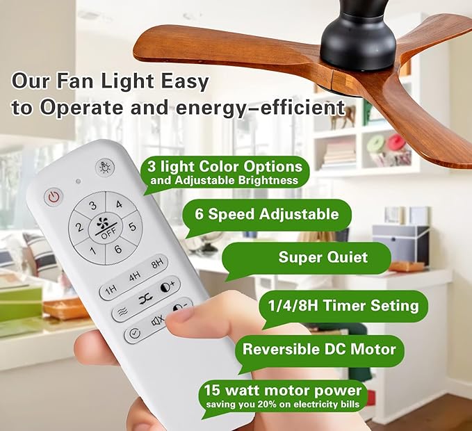Gaizw Ceiling Fans with Lights, 36 Inch Ceiling Fan of Modern Low Profile, Flush Mount Fans, 3CCT, Noiseless, 3 Blades Solid Wood,Walnut Fan Light for Kid's Rooms, Bedroom, Living Room and Garage