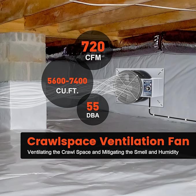 Abestorm 720CFM Crawlspace Ventilation Fans IP-55 Grade Basements Stainless Steel Vent Fan 10 inches Ventilator Fan with Freeze Protection Thermostat Dehumidistat for Crawlspace Attic Garage Exhaust