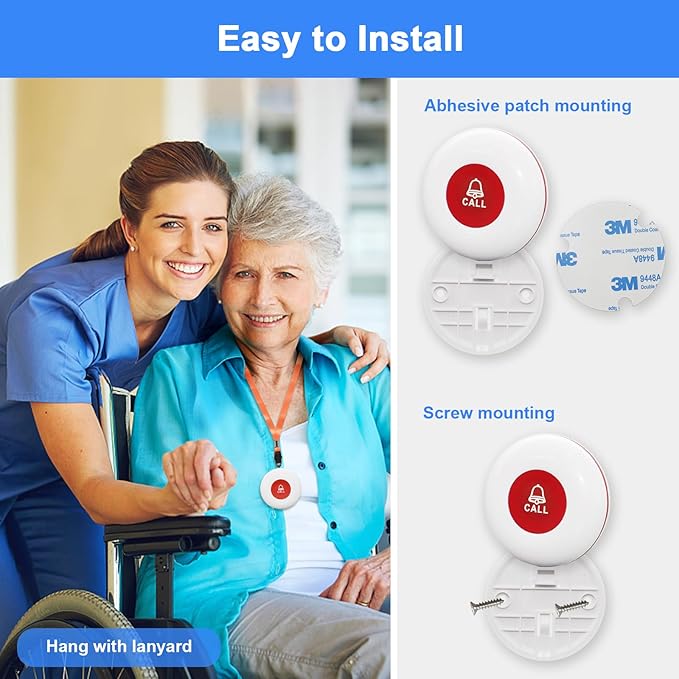 Daytech Wireless Caregiver Pager Wrist Call Button Personal Help Alert Pager System for Home Nurses Caregivers Patients Elderly 2 Waterproof Transmitters 1 Plugin Receiver
