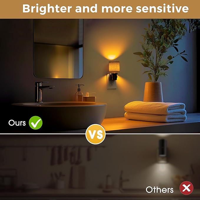 L LOHAS LED Night Lights Plug into Wall, Linen Fabric Cylinder Decor Night Light, Dusk to Dawn Sensor Vintage Nightlight, Amber Warm 0-100LM Dimmable, for Bedroom Living Room Hallway