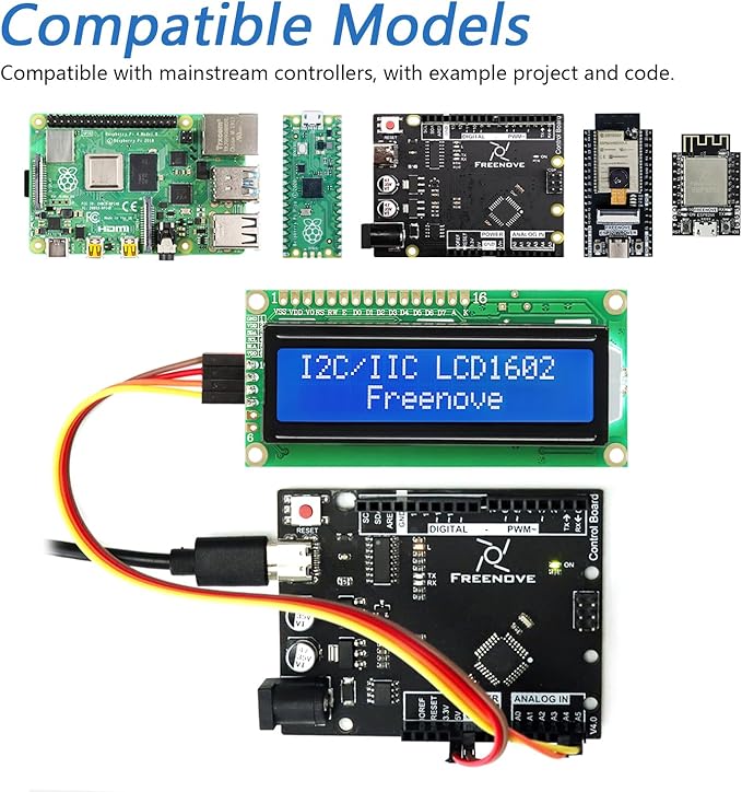 Freenove I2C IIC LCD 1602 Module, New Type TWI Serial 16x2 Display, Compatible with Arduino Raspberry Pi Pico ESP32 ESP8266