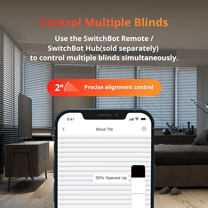 SwitchBot Blind Tilt Motorized Blinds with Remote, Automatic Blind Opener and Closer, Solar Powered, Light Sensing Control, Add Hub Mini to Make it Compatible with Alexa & Google Home