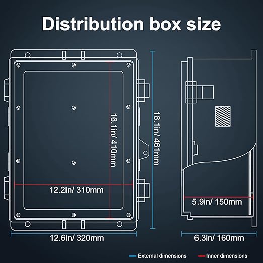 Namunanee Outdoor Electrical Junction Box with High Power Outlet, ABS Water Resistant Enclosure with Internal Mounting Panel & Hinged Cover. (18.1" H* 12.6" L* 6.3" W & Outlet)