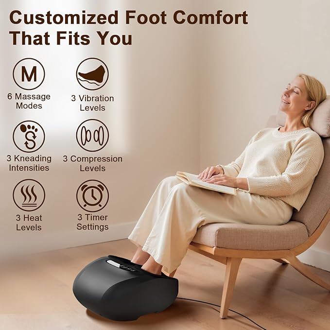 JZBRAIN Shiatsu Foot Massager Machine with Heat : Deep Kneading Foot Massager with Vibration & Compression for Plantar Fasciitis & Neuropathy - Relax for Home Office Use