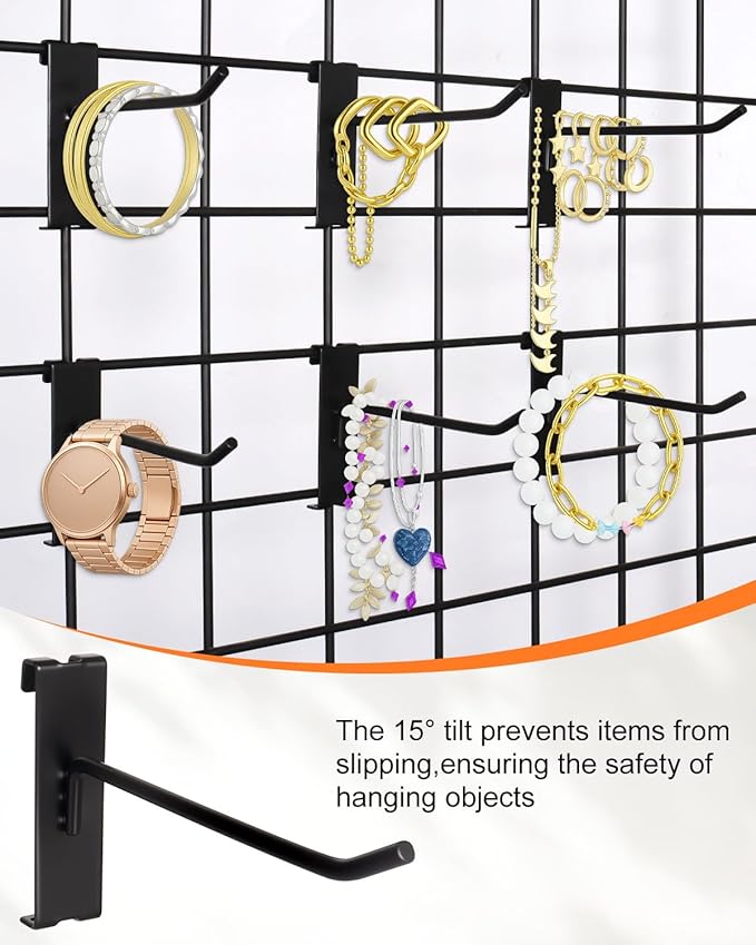 Alffun 50 Pack Gridwall Hooks, 6 Inch Metal Display Hanging Hooks, Heavy Duty Grid Wall Panels Accessories for Retail, Craft Shows, Garage Storage, and Home Organization, Black