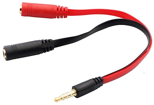 zdyCGTime 3.5mm Audio Y Splitter Cable 4-Pole 3.5mm AUX Male to 2x3.5mm Female Headset Mic & Stereo Y Splitter Cable for PC Computer Y Splitter Audio Flat Cable(20CM)(Red, Black)