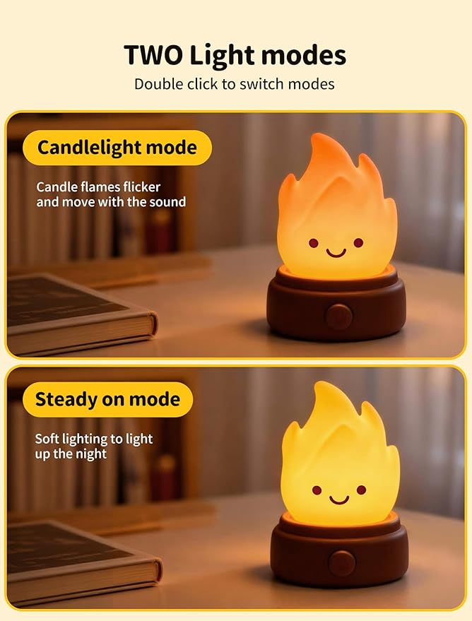 2026 Upgrade Campfire Night Light with White Noise, Portable Desk Lamp, Cute Silicone Flame Lights, Flameless Candles Lamps for Indoor Outdoor Table Decor, Funny Lamp Gifts for Kids Boys Girls