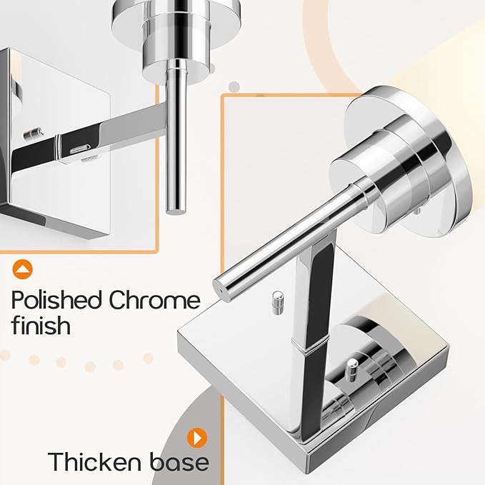 AONEON Vanity Lights Polished Chrome Bathroom Light Fixtures with White Frosted Glass Shade, Wall Sconces for Mirror Hallway Entrance, 2 Pack T001CH-L1-P2