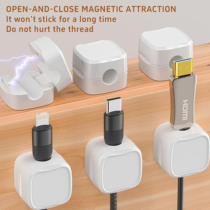 10 Pack Cord Organizer Holder,Magnetic Cable Clips for Desk Nightstand,Cable Management Clips,Desk Cable Holder Clips Adhesive Phone Charging Cable Keeper for Office Home Desktop Bedroom, White