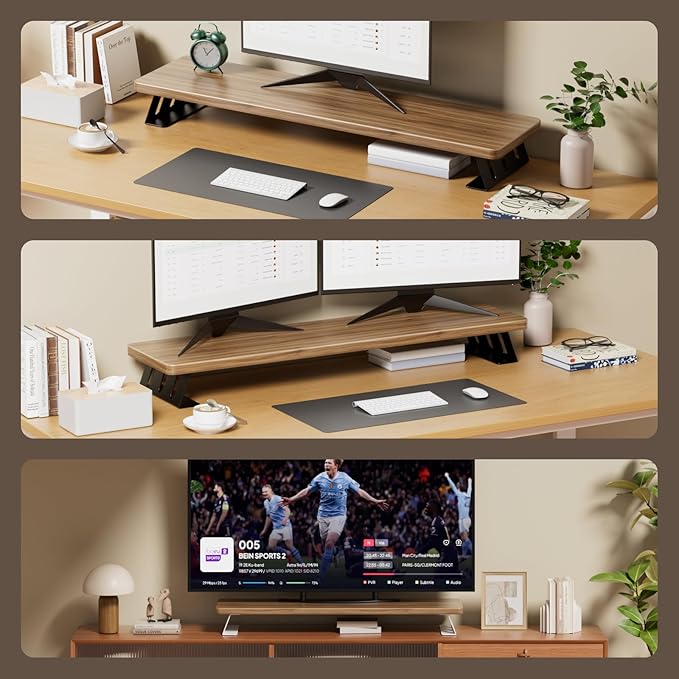 NestNeat Dual Monitor Stand Riser, 39 Inch Large Wood Monitor Stands for 2 Monitors, Desk Monitor Riser for Computer/Laptop/Printer/TV, Stand Riser up to 220 lbs