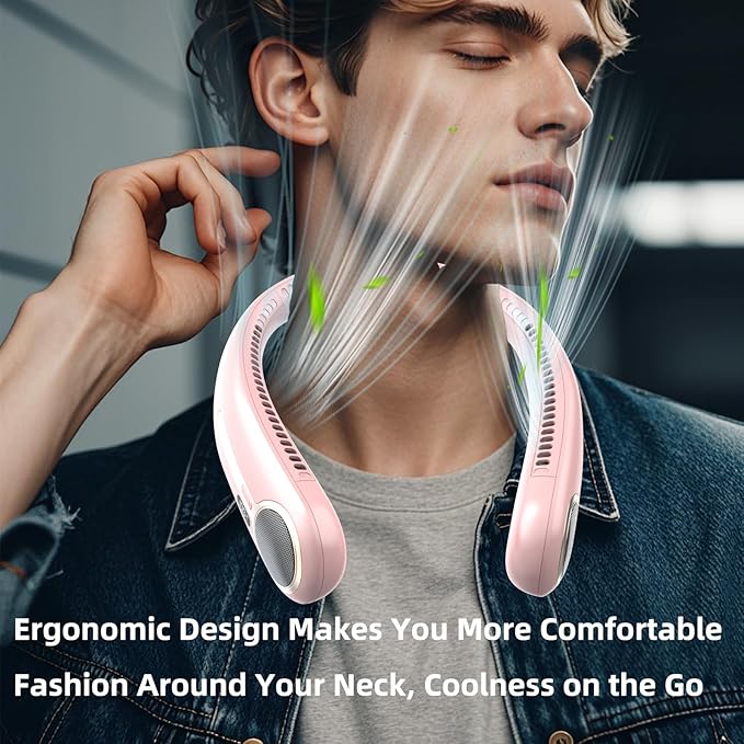 Portable Neck Fan,Hands Free Personal Wearable Bladeless Fan,6000mAh USB Rechargeable,360° Cooling,LED Display,4-Speeds,Birthday Gifts for Men Women Dad Mom,Valentines Day Gifts for Her Him (Pink)