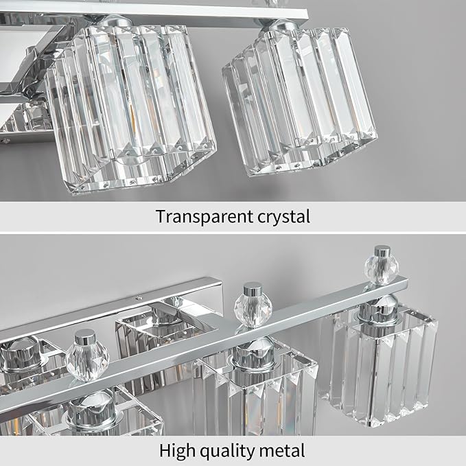 FDPBY Vanity Lights 5-Light Modern Crystal Vanity Light Chrome Bathroom Light Fixtures Over Mirror Crystal Bathroom Vanity Lighting Fixtures
