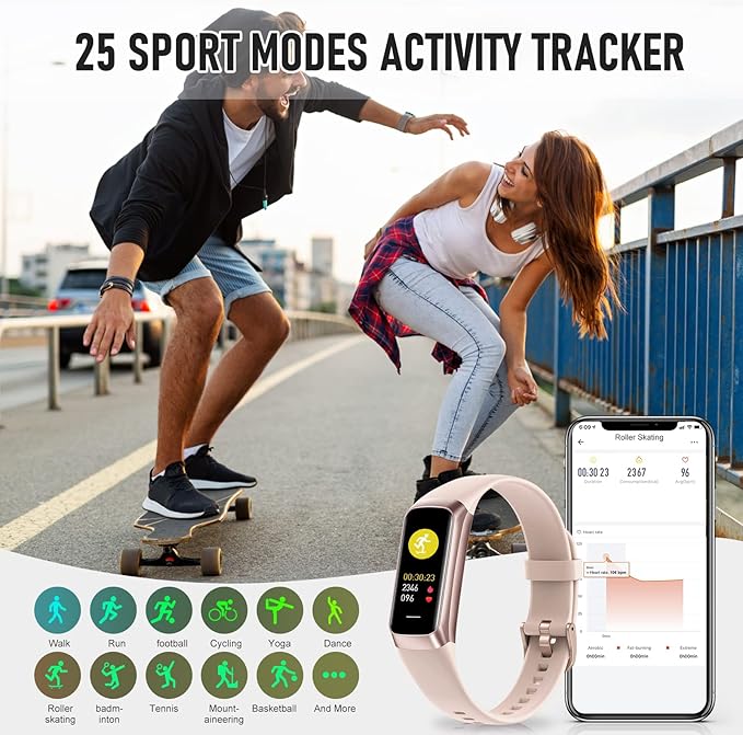 Fitness Tracker with 24/7 Heart Rate Blood Oxygen Sleep Monitor, 1.1" AMOLED Touch Screen Activity Tracker Smart Watches, IP68 Waterproof Step Counter Pedometer for Women Men