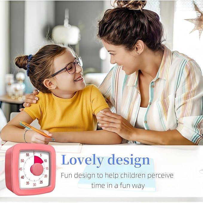 60 Minute Visual Timer for Kids and Adults, Non-Ticking 5.5 Inch Large Visual Countdown Timers for Classroom Desk, Kitchen Timer for Meeting, Working, Home and Cooking (Pink)