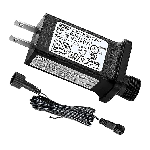 4.5V 0.6A Controller with Extension Cable, Replacement Model JT-DC045V0600-C Class 2 Power Supply IP44 LED Light Controller Low Voltage Transformer for Christmas LED String Light