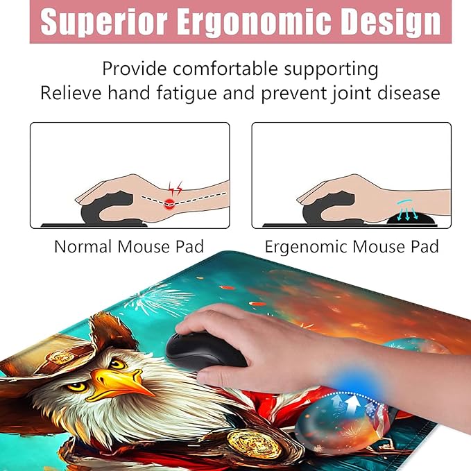 BFUKVOU Large Keyboard Mouse Pad Set, Extended Mouse Pad+Keyboard Wrist Rest Support, Memory Foam Ergonomic Easy Typing, 4Pcs (31.5×11.8 in) Desk Pad Set for Office Home,American Flag Eagle