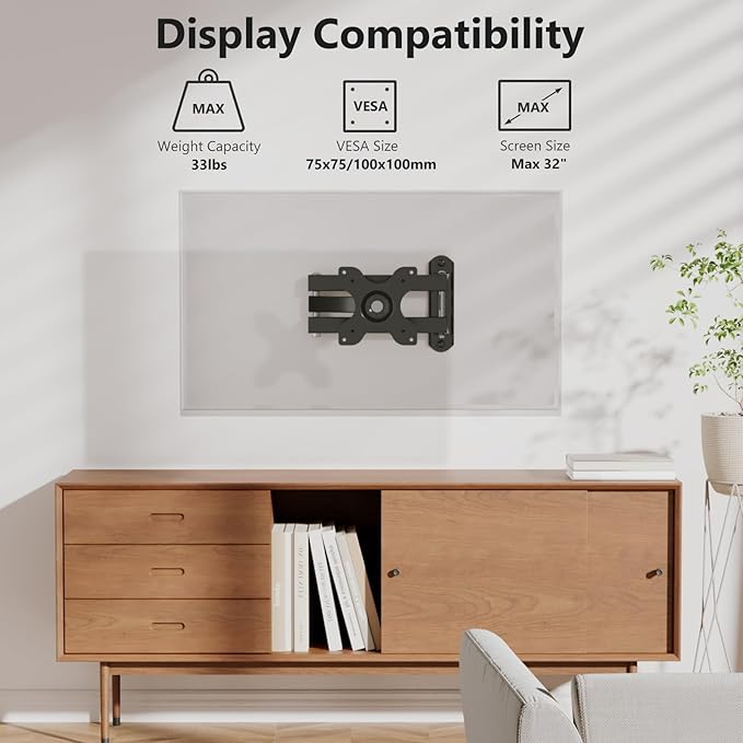 WALI TV Wall Mount Full Motion 15 inch Extension Arm Tilt Swivel for Most 13 to 32 inch LED TV Flat Panel Screen with Mounting Holes up to 100x100mm, 2 Packs (1330LM-2), Black