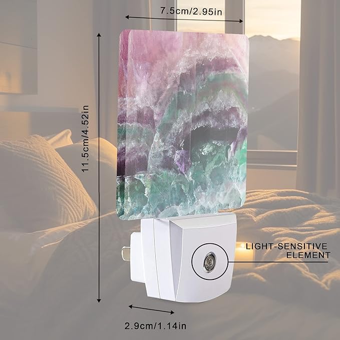 Smoaffly Color Pink Fluorite Crystal Stone Night Light Plug-in LED Nightlights Auto Sensor Night Lamp Dusk-to-Dawn Lamp Home Decor for Nursery Children Girls Boys