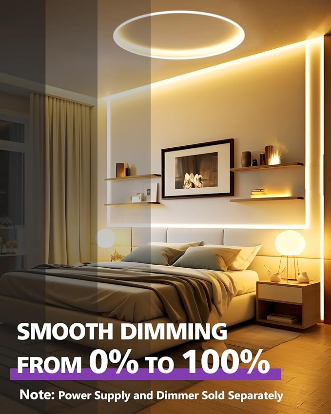 HitLights 24V LED Strip Lights Warm White 3000K, 26.2ft Cuttable Tape Backed 3oz PCB, UL Listed, 1325 Lumen/m, CRI>95, IP20, Lighting for Bedroom, Kitchen, Under Cabinets (Power Source Not Included)
